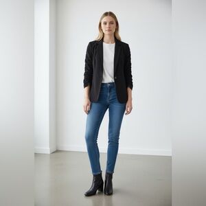 89th & Madison Women's Blazer Scrunch 3/4 Sleeve One Button Front Black Size M